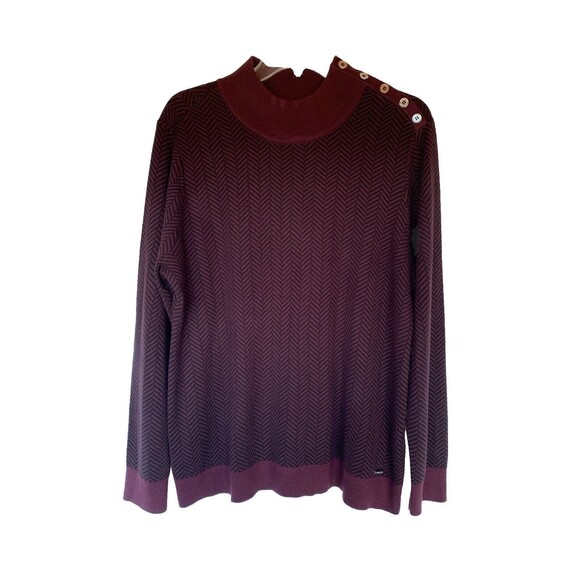 Calvin Klein Sweaters - Calvin Klein Wine Chevron Sweater Button Shoulder Quiet Luxury Sz Lg Soft Cozy